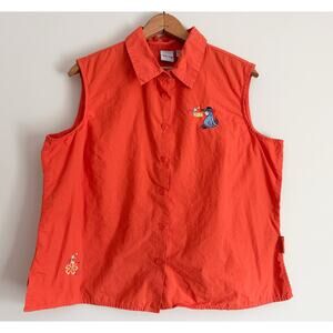Vintage Disney Eeyore Aloha Orange Button Up Top Sleeveless Hawaiian Y2K 2000s
